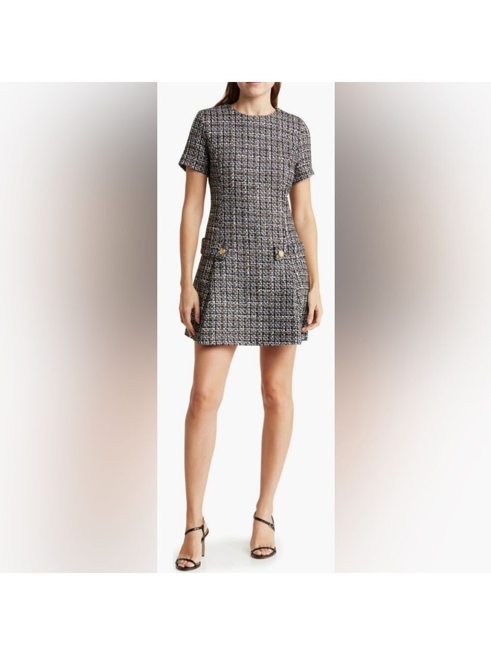 Melloday Tweed Mini Dress‎ - size large - nwt - pretty metallic gold in material